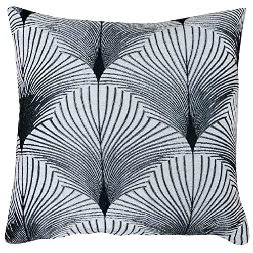 Image of Linen Loft Art Deco Retro Fan Extra-Large Cushion Cover. Pearl White and Silver Vintage Design. Luxury Velvet Chenille. 23x23 XL Square Cushion. Cover Only.