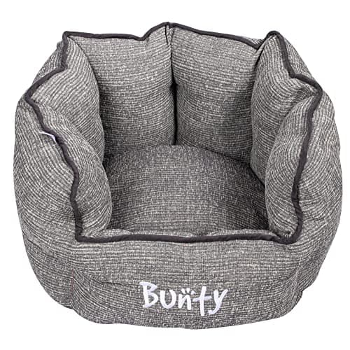 Image of Bunty 'Regal' Dog Bed, Medium - Luxury Dog Sofa Bed Basket - Warm, Calming, Cosy, Bolster Walls, Washable - Removable Cushion - Made in UK - Medium, Grey