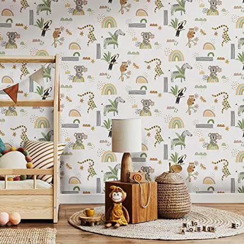 Image of Holden Abstract Animals Wallpaper Kids Nursery - Sage Green/Beige/White 13351