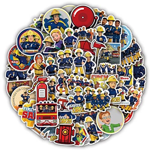 Image of Fireman Sam Theme Sticker 100 PCS Anime Stickers Kids DIY Fireman Sam Stickers Set for Laptop Travel Case Notebook Scrapbook Waterproof Graffiti Decals Kid Teen Gift