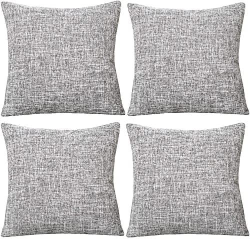 Image of GONOVE Cushion Covers 50×50cm Solid Soft Cotton Linen Throw Pillow Cover Set of 4 Decorative Plain Pillowcase Square Cushion Cover for Home Sofa Bed Chair Décor, Light Grey