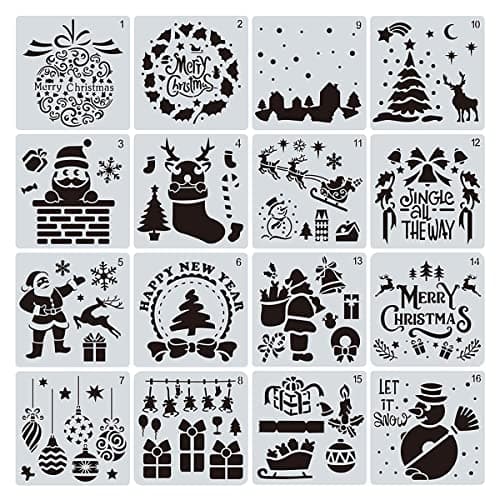 Image of Jagowa 16 Pcs Christmas Stencils Template Drawing Painting Craft Art Snowflake Xmas DIY Decoration