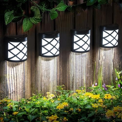 Image of Solpex Solar Wall and Fence Lights, 4 Packs Waterproof 6 LED Deck Lights, Decorative Outdoor for Fence, Deck, Patio, Stairs, Yard, Pathway (Cold White)