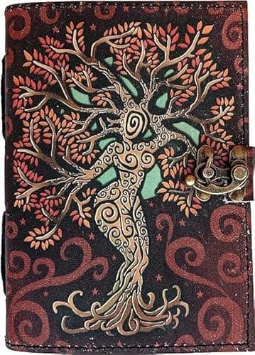 Image of OVERDOSE Mother of Earth Design Handmade Red vintage leather journal • Deckle edge paper, Blank spell book of shadows grimoire journal Talisman Prints - 6x8 inches|15x20 cm|A5