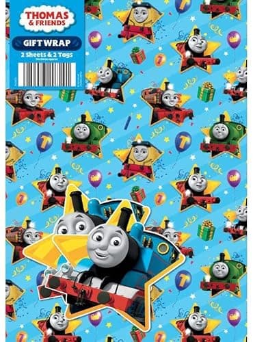 Image of Thomas & Friends Wrapping Paper 6 Sheets 6 Tags Sheet Size 70cmx50cm Official Product Responsibly Resourced