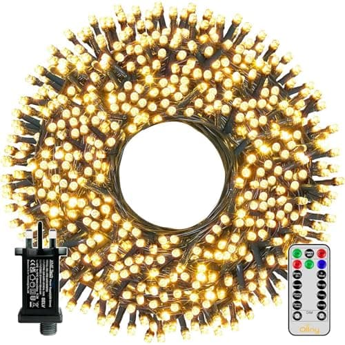 Image of Ollny Christmas Tree Lights Outdoor, 80m 800 LED Fairy Lights Mains Powered, Warm White Waterproof String Light with Plug/Remote/Modes/Timer, Bright Lighting Outside Indoor Garden Xmas Decorations