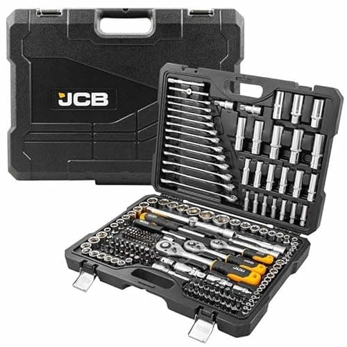 Image of JCB 218 Piece Socket and Tool Set, 3/8'', 1/4'' and 1/2'' Sockets, Bits, Wrenches, and Accessories for Various Heavy-Duty Mechanical and Maintenance Purposes