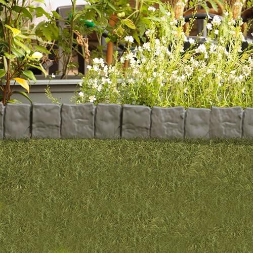 Image of DIVCHI Grey Stone Effect Lawn Edging 10 Pcs Cobblestone Garden Border Flower Bed & Grass Path Garden Edging Fencing Plastic