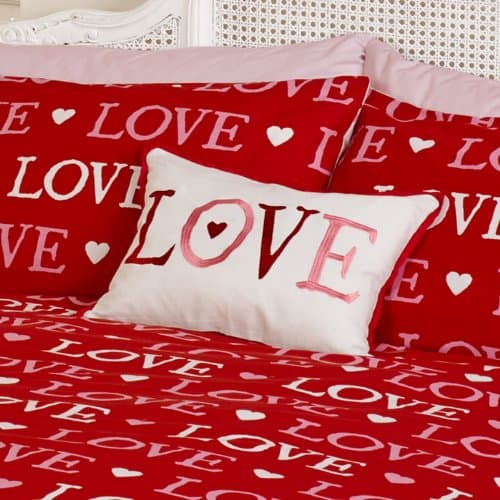 Image of Rapport Home Love Filled Cushion White Red and Pink Oblong Boudoir Cushion