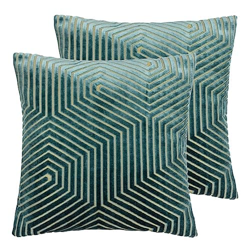 Image of Paoletti Evoke Cut Velvet Polyester Filled Cushion - Twin Pack,Teal,45 x 45cm