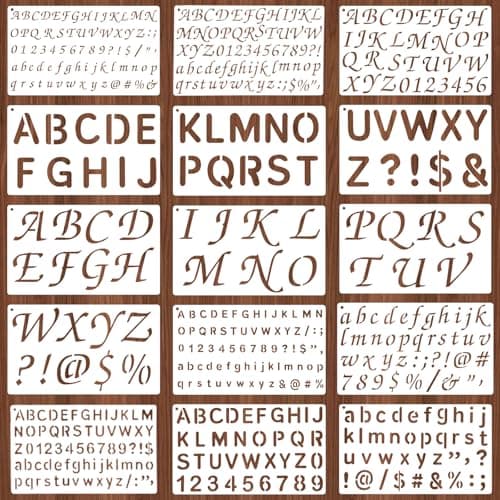 Image of 15 PCS 2/3, 1/2, 3/4, 1, 2 Inch Letter Stencils Small for Painting, Calligraphy Stencils for Writing Reusable Stencil Letters Number and Alphabet Plastic Stencil for Painting Crafts Art Projects