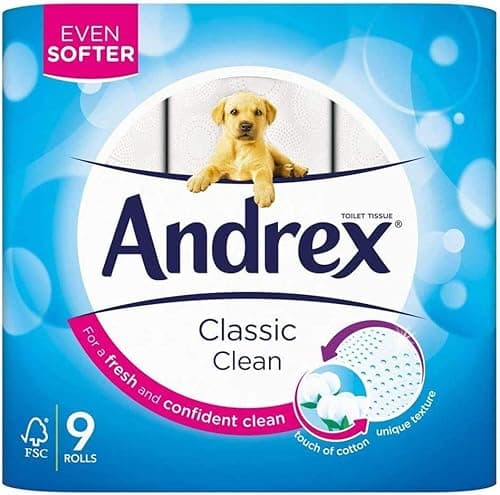 Image of Andrex Classic Clean Toilet Roll Multiple Packs Tissue Paper 9 Rolls 2Ply Cotton (4)