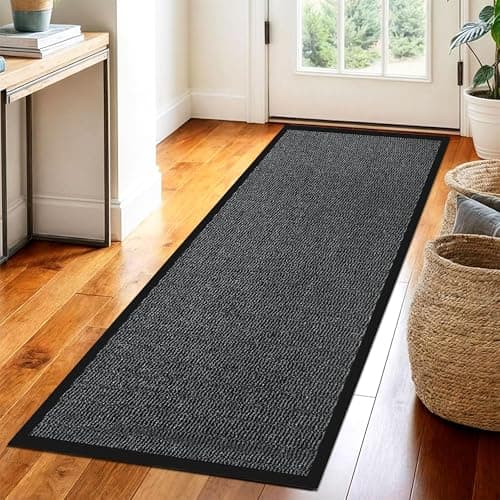 Image of Circle of trust Hallway Runner Rug Grey 60x120cm Non Slip, Heavy Duty Carpet Runner, Rubber Backed Floor Mat, Dirt Trapper Washable Rug for Hallway Kitchen Bedroom Laundry Office