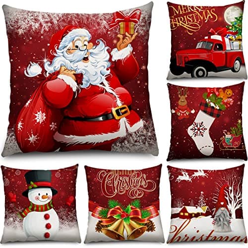 Image of Tatuo 6 Pcs Christmas Pillow Covers Cushion Covers Decoration Holiday Decor Throw Pillow Case for Sofa Couch Christmas Office Bedroom Decorations(16 x 16 In,Funny Style)
