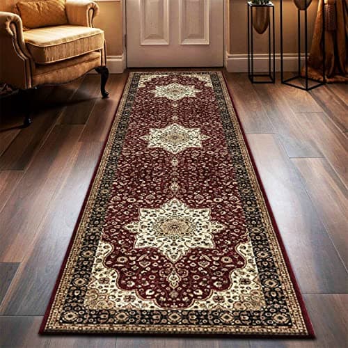 Image of householdfurnishing Vintage Traditional Non Slip Rug Bedroom Living Room Carpet Mat Runners Floral Pattern Wide Area Persian Style Rugs (60 x 220 cm - Long Runner, Red)