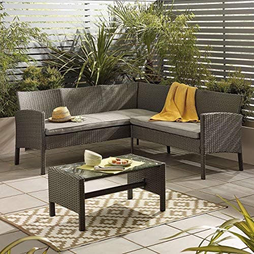Image of Outdoor Living Lakewood Grey Corner Lounge Sofa Rattan Set
