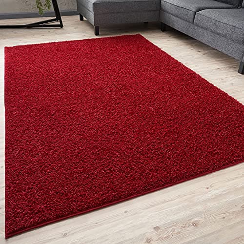 Image of THE RUGS Living Room Rug - Shaggy Soft And Elegant Carpets For The Bedrooms And Kitchen, Easy To Clean, Many Different Sizes (160x230 cm, Red)