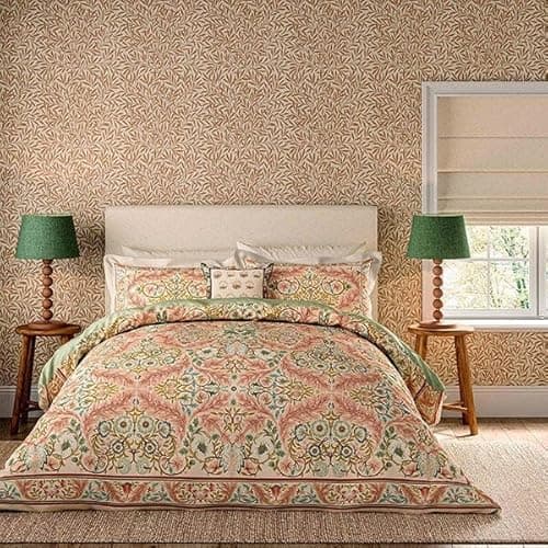 Image of Morris & Co for V&A Earthly Paradise Duvet Cover Set Super King Size Rose And Pale Olive
