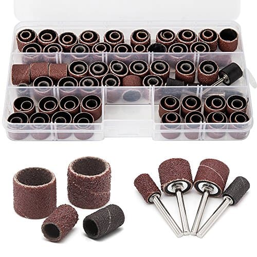Image of 104Pcs Sanding Band Drum Sleeve 60 120 320 Grit 1/4" 1/2" Nail Drill Sander with 4 Drum Mandrel for Dremel Rotary Tool
