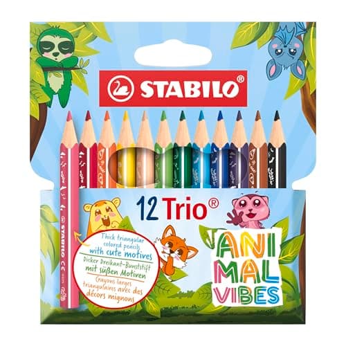Image of STABILO Trio thick short Animal Vibes - Triangular Colouring Pencil - Pack of 12 - Assorted Colours
