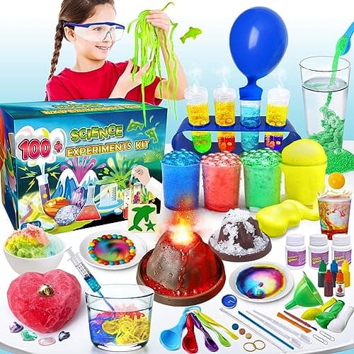 Image of UNGLINGA 100+ Science Lab Experiments Kit for Kids, STEM Activities Educational Scientist Toys Gifts Chemistry Set, Gemstone, Volcano, Glowing Worms, Fizzy Reaction