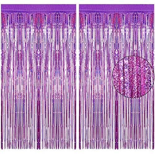 Image of Metallic Tinsel Foil Fringe Curtains, 2Pcs 3.3ft x 8.2ft Pink Party Foil Decorations Streamers Party Backdrop Decorations for Baby Shower Birthday Bridal Shower Wedding Holiday Christmas