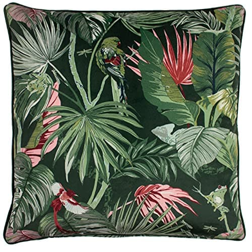 Image of furn. Amazon Creatures Cushion Cover – Tropical Jungle Soft Reversible Botanical Cushion Case (Jade – 50x50cm)