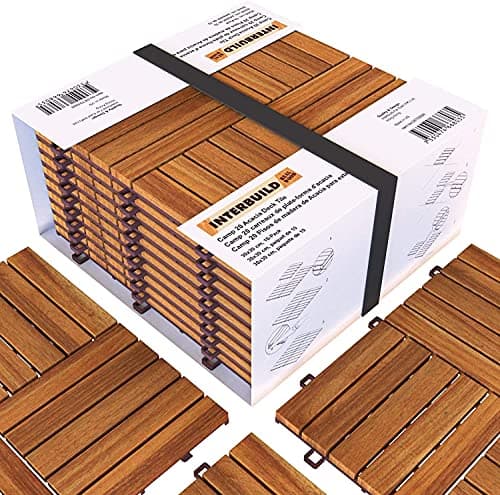 Image of Interbuild Acacia Hardwood Decking Tiles,Decking Board Golden Teak 30×30cm 10 Tiles = 0.9 ㎡ per Pack for Patio & Balcony