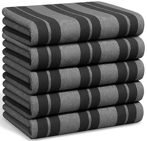 Image of LIXURIATE Stripe Designed Tea Towels for Kitchen - 100% Cotton | Super Absorbent & Quick Drying Hotel Quality Kitchen Towels Set | Machine Washable for Everyday Use (Grey & Dark Grey, 5 Pack)