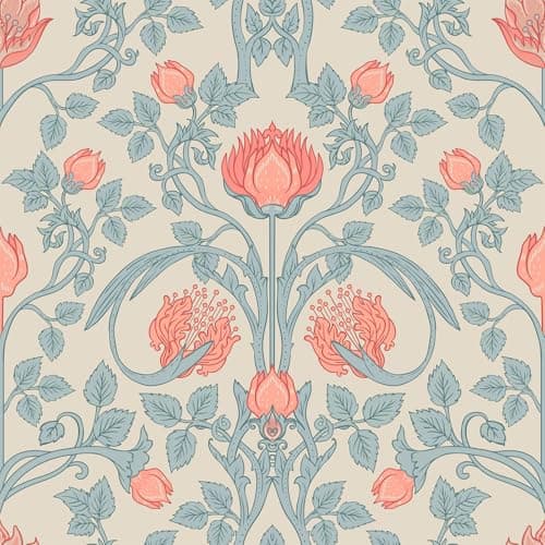 Image of VEELIKE Retro Beige Floral Peel and Stick Wallpaper Vintage William Morris Blue Leaf Contact Paper for Furniture 44.5 cm x 300 cm Art Nouveau Wall Paper for Bedroom Bathroom Wall Mural Removable