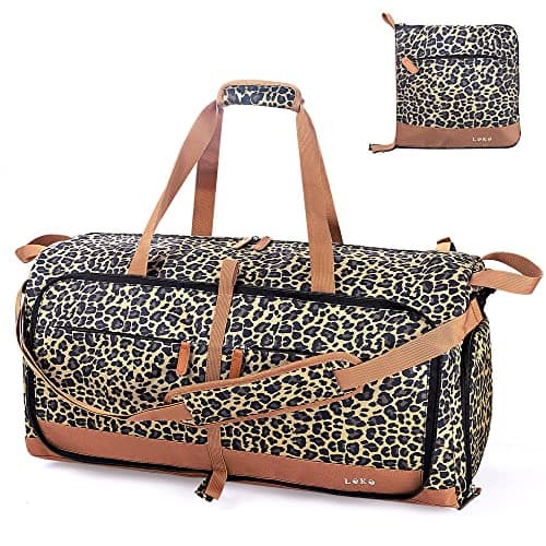 Image of Lekesky Large Foldable Travel Duffe Bag - 80L Waterproof Holdall Luggage Bag with Shoes Compartment, Weekend Overnight Sports Bag for Women and Men(Leopard Print, 72 * 33 * 34cm)