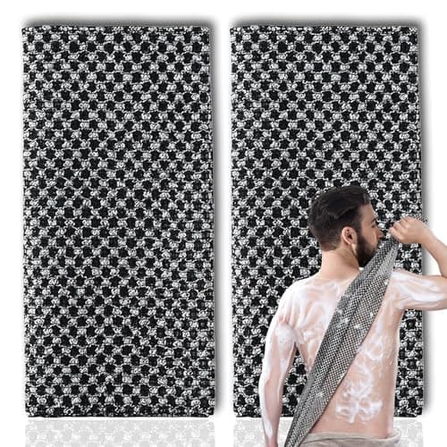 Image of 2Pcs Japanese Exfoliating Towel,Exfoliating Shower Towel,Extra Long Exfoliating Washcloth for Men Women,Exfoliating Body Scrubber for Cleaning&spa(2 Black)