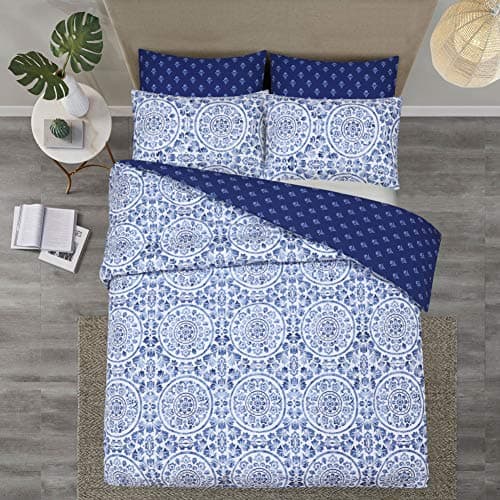 Image of DTEX HOMES King Size Duvet Cover Sets 100% Pure Cotton Reversible Printed Hotel Quality Duvet Cover Ultra Soft Easy Care bedding sets king size Super Soft and Luxury Duvet Cover Sets (Greek Blue)