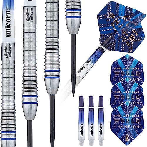 Image of Unicorn Steel Tip Darts Set | Gary Anderson Phase 6 World Champion | 90% Natural Tungsten Barrels & Volute Points | 22 g