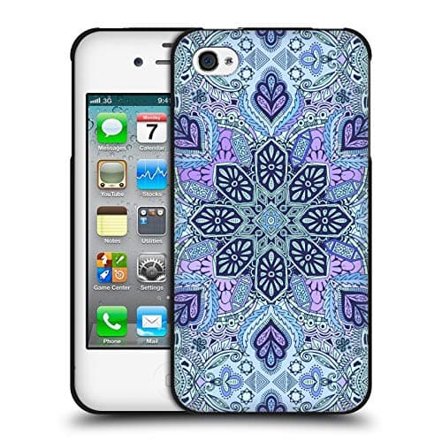 Image of Head Case Designs Officially Licensed Micklyn Le Feuvre Navy Blue Mint and Purple Mandala Black Soft Gel Case Compatible With Apple iPhone 4 / iPhone 4S