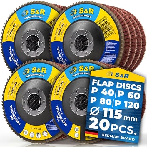 Image of S&R flap discs set 20 pcs., 115 x 22,23 mm, PRO ALUMINIUM OXIDE, T29, flap discs, grinding discs for wood and metal, each 5x grit P40/60/80/120