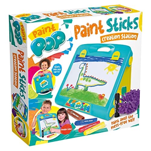 Image of Paint Pop - Creation Station Portable Table Top Easel For Kids - Foldable for Storage, Double Sided with Wipeable Whiteboard - Includes 6 Paint Sticks, Duster and Paper Clips