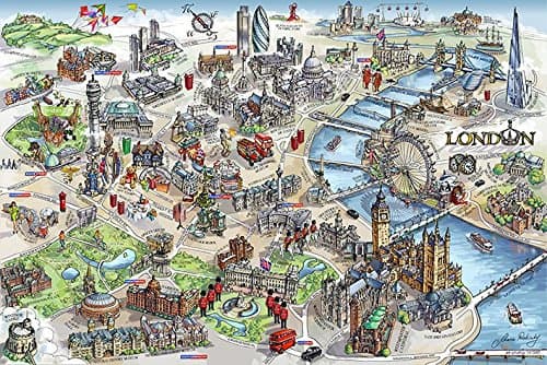 Image of London Illustrated Map Maxi Poster, Wood, Multi-Colour