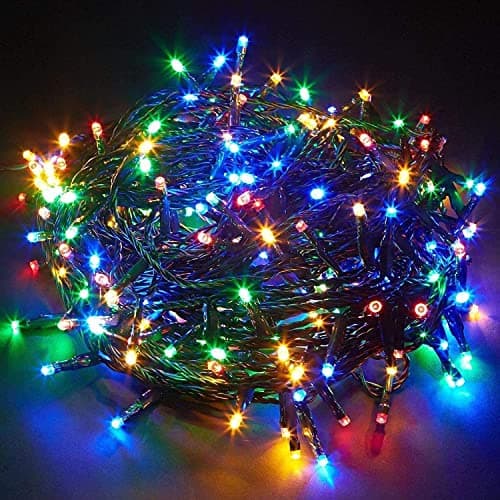 Image of SHATCHI 400 LEDs Fairy String Lights Multicolour Indoor/Outdoor Christmas Tree/Home/Party/Wedding/Garden Decorations Green Cable 8 Modes Mains Powered Memory Auto Timer