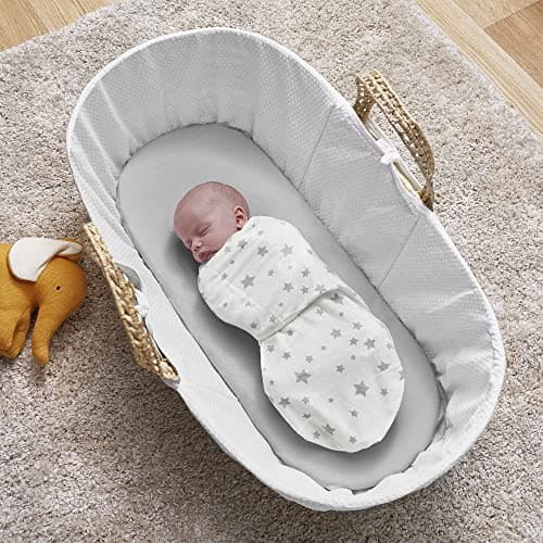 Image of Silentnight Safe Nights Swaddle Wraps Pack of 3 - Baby Clothing 0-3 Months Babies Wrap Hamper Newborn Essentials - Baby Items New Born Baby Blanket - Grey and White Colours, Grey Stars