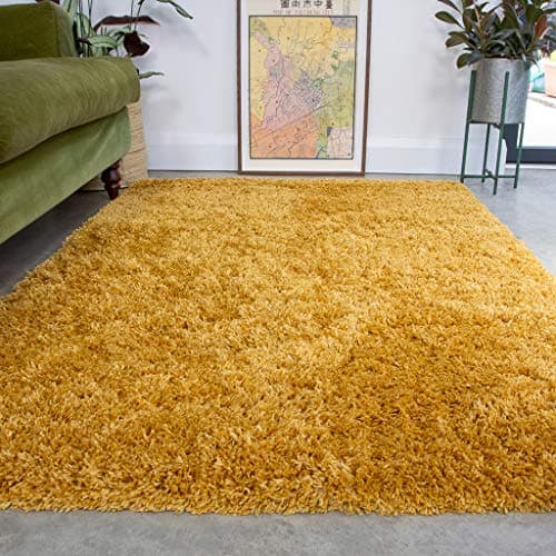 Image of Ochre Fluffy Shaggy Shag Rug Affordable Yellow Durable Supper Soft Rugs Living Room Area Bedroom 80cm x 150cm
