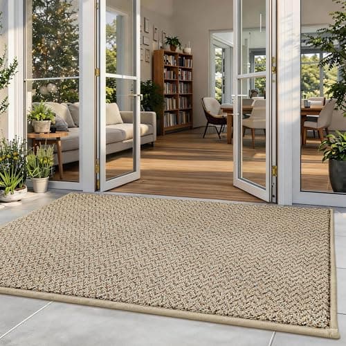 Image of COSY HOMEER 80x120cm Indoor Door Mat, Non-Slip Washable Entrance Mat, Heavy Duty Dirt Trapper Rug, Super Absorbent Polypropylene Barrier Mat with TPR Backing for Entryway, 1cm Low Profile, Beige.
