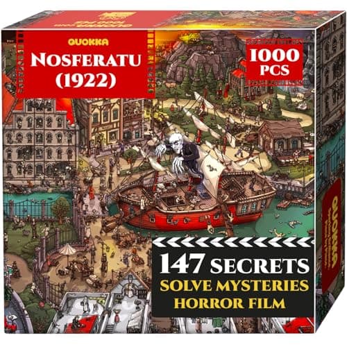 Image of QUOKKA 1000 Piece Puzzle for Adults – Nosferatu 1922 Horror Movie Inspired Jigsaw – Premium Thick Cardboard, No Glare Finish, 147 Hidden Mysteries, 2 Secret Envelopes for Extended Experience