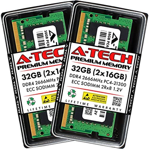 Image of A-Tech 32GB (2x16GB) RAM Replacement for Synology D4ECSO-2666-16G, D4ES01-16G | DDR4 2666MHz PC4-21300 ECC SODIMM 2Rx8 1.2V Memory Upgrade for NAS DiskStation, RackStation, FlashStation, & NVR DVA