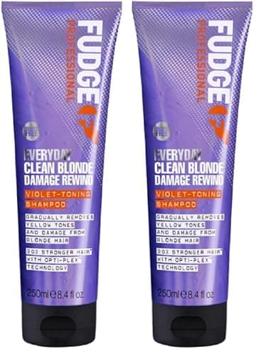 Image of Fudge Professional Everyday Clean Blonde Damage Rewind Shampoo, Daily Purple Toning for Blonde Hair, Bond Repair Technology, 250 ml (Pack of 2)