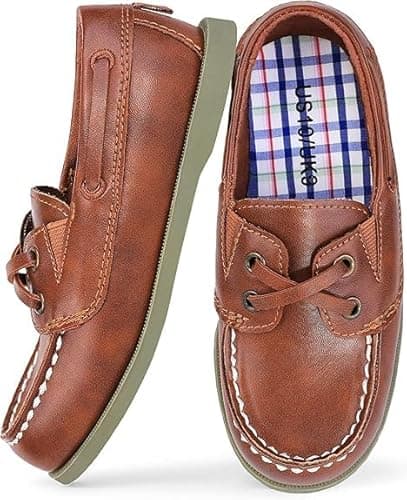 Image of MIXIN Boys Loafer Shoes Slip On Flat Dress Shoes PU Leather Casual Moccasin Shoes for Toddler/Lillte/Big Kids Brown Size 1