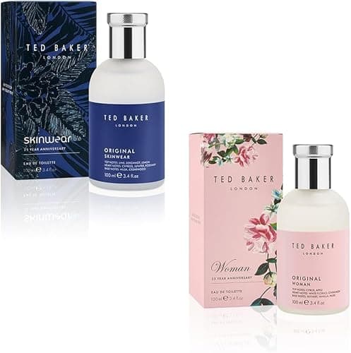 Image of Ted Baker Woman Pink & Men Original Skinwear Fragrance Gift Set, Floral Green Eau De Toilette for Women & Woody Masculine Scent for Men. Perfume Bundle for Couples 2 x 100ml