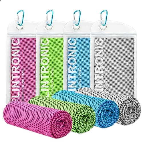 Image of flintronic Cooling Towel 4 Pack (48"x12"), Cooling Cold Towels for Neck, Quick Dry Golf Towel for Instant Relief, Soft Breathable Sweat Towel, Microfibre Fitness Towel for Travel, Hiking, Gym, Yoga