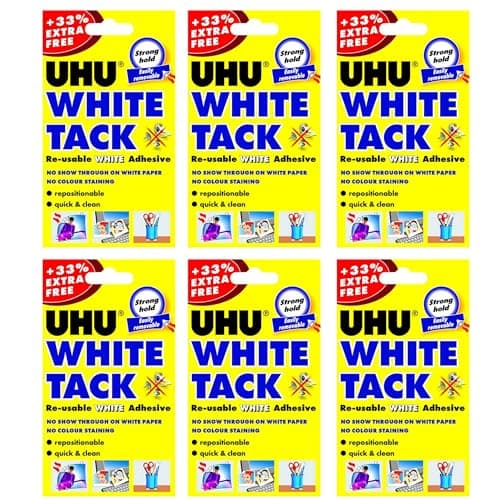 Image of UHU White Tack - Sticky Reusable Adhesive Putty - Pack of 6