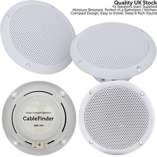 Image of 4x Moisture Resistant Ceiling Speakers – 80w 16Ohm 5” Kitchen Bathroom 2 Way Loud – Water Splash Proof – Impendence/Amplifier – Loops